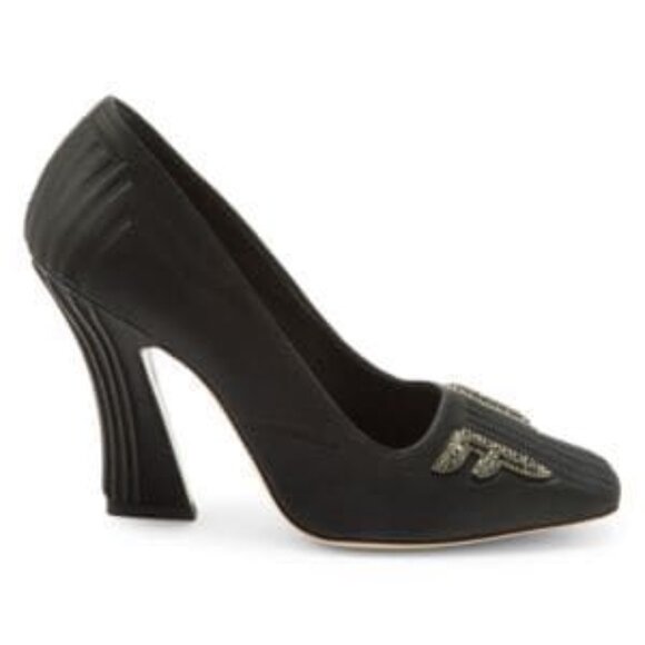 Fendi FFREEDOM Satin CLOTH HEELS With Embellishment NEW Dustbag Box 38 1/2 - Picture 1 of 1